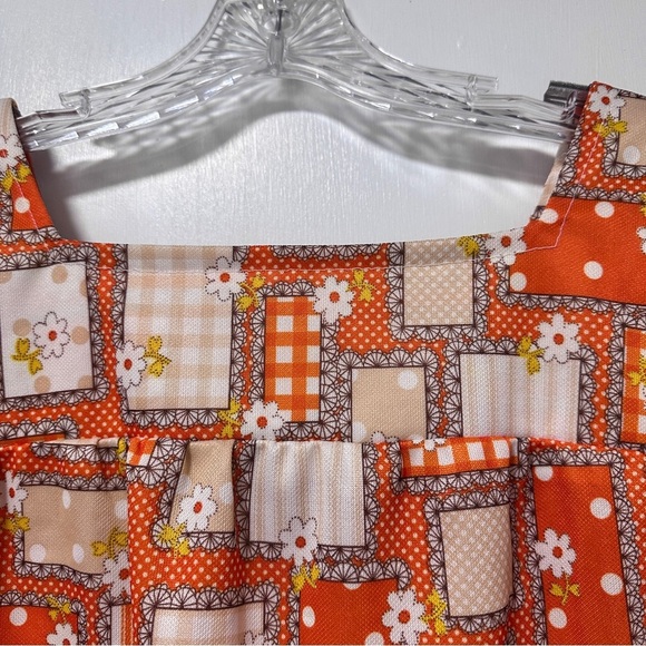 Vintage 60s/70s Orange Floral Short Sleeve Top Retro Boxy Women’s Size XL Boho - Picture 12 of 16